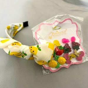 Lemon top knot headband with fruity earrings